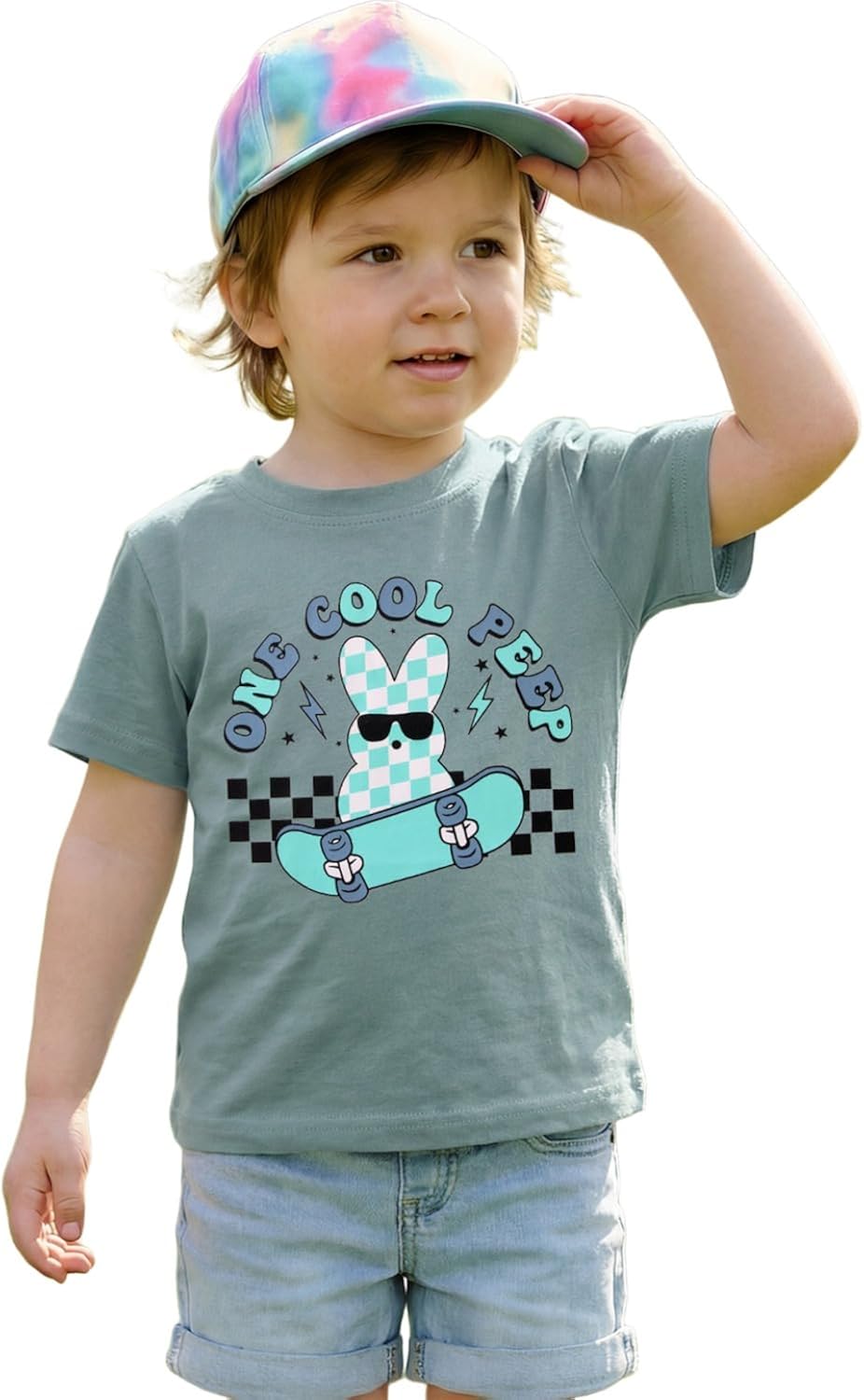 Easter Shirts for Toddler Boys One Cool Peep Bunny Graphic T-Shirt Funny Kids Happy Easter Outfit Short Sleeve Tops