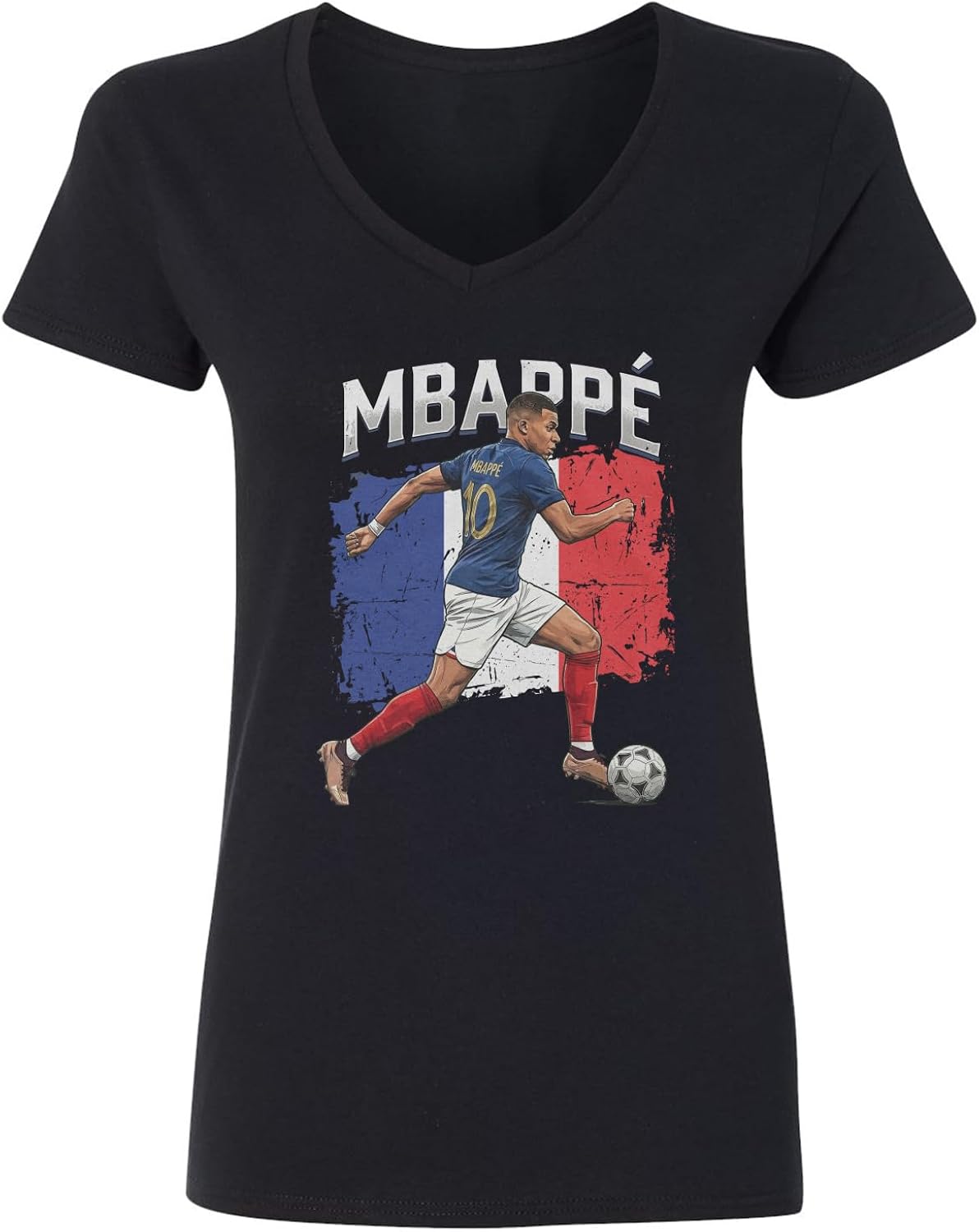 Mbappe Inspired Graphic France Fan Soccer Pride Ladies' V-Neck Tshirt