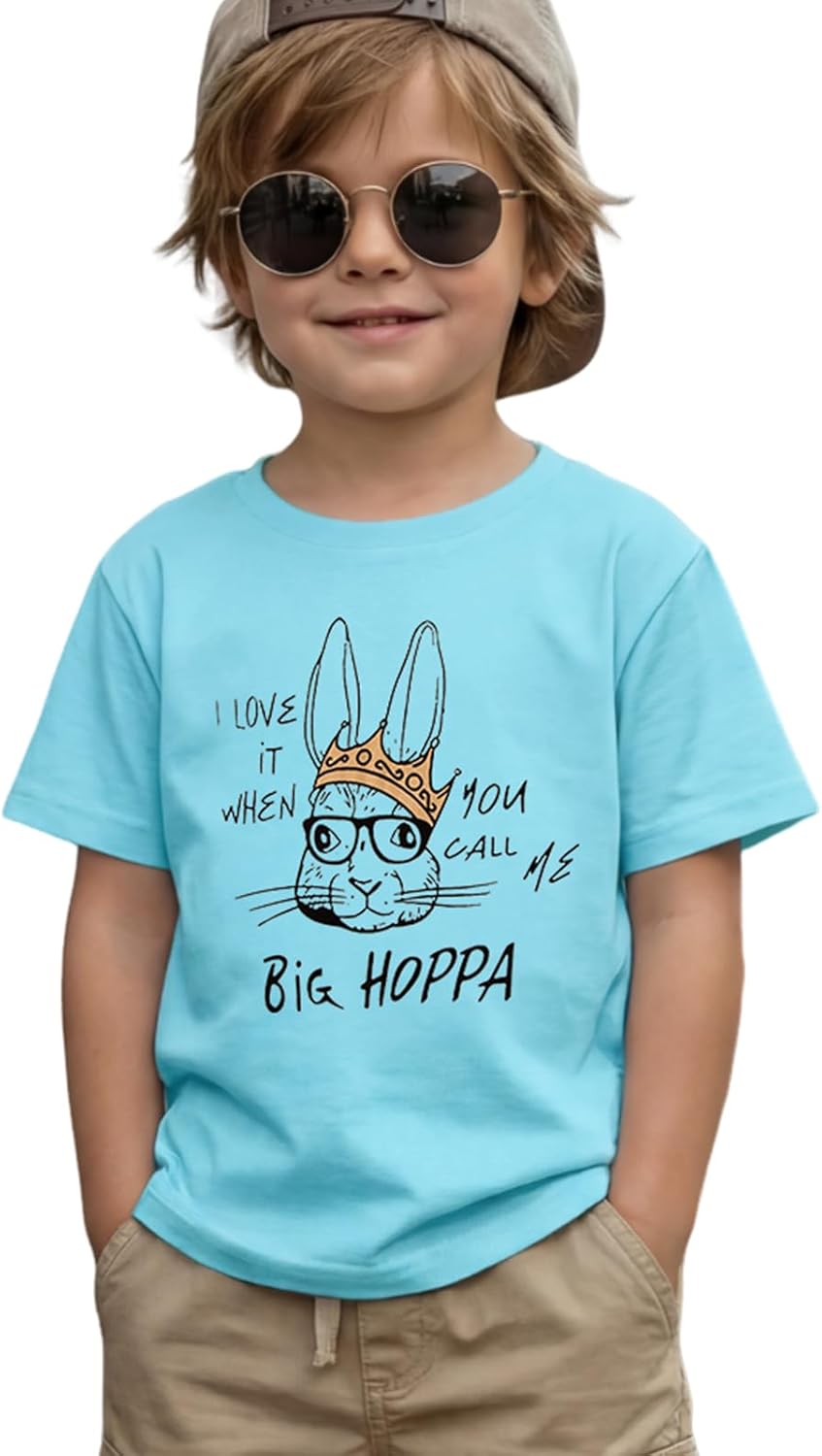 Toddler Kid Boy Easter Shirt Funny Bunny T-Shirt I Love It When You Call Me Big Hoppa Rabbit Graphic Tee Tops