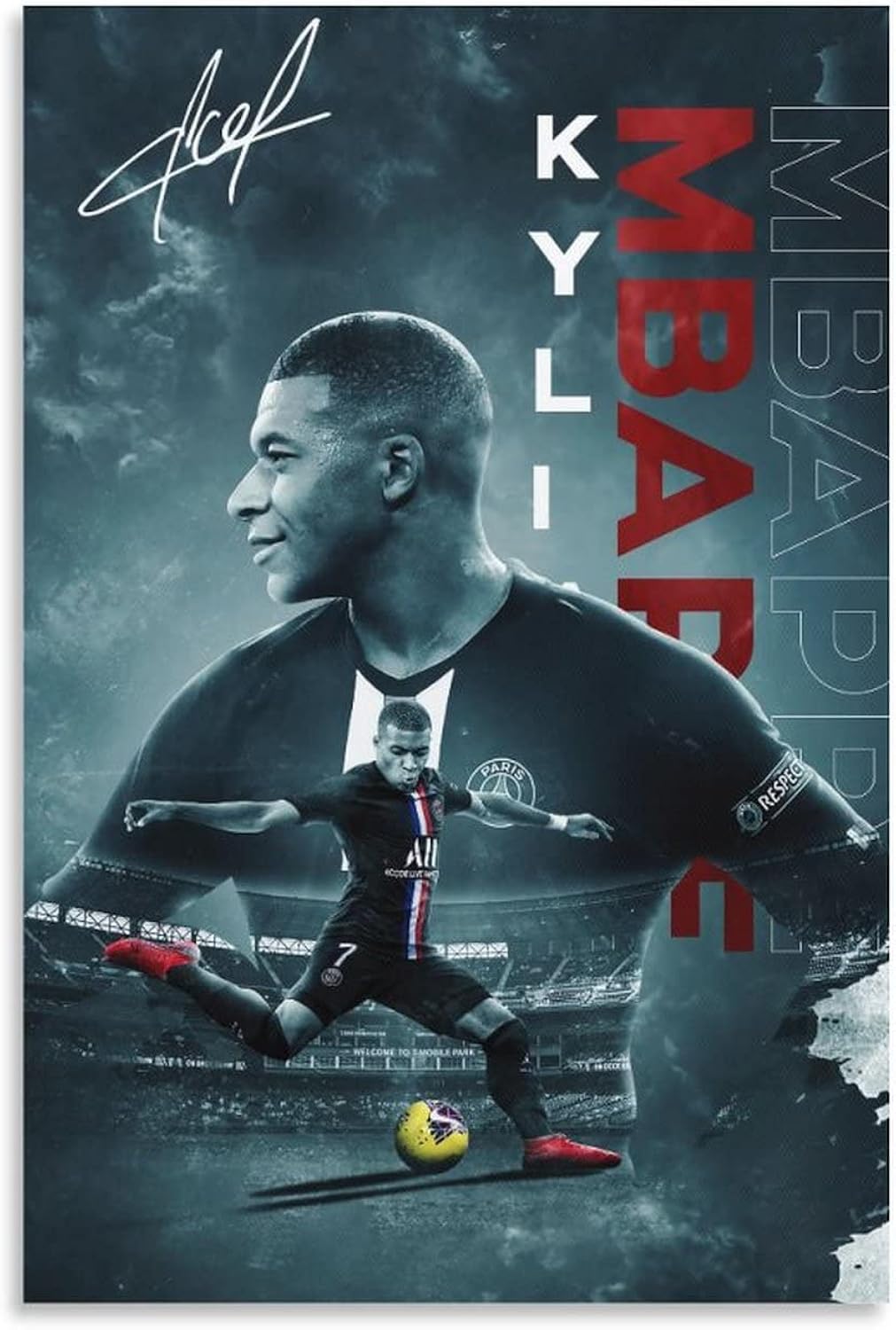 Kylian Mbappé Poster 2 Wall Art Canvas Print Poster Home Bathroom Bedroom Office Living Room Decor Canvas Poster Unframe: 12x18inch(30x45cm)