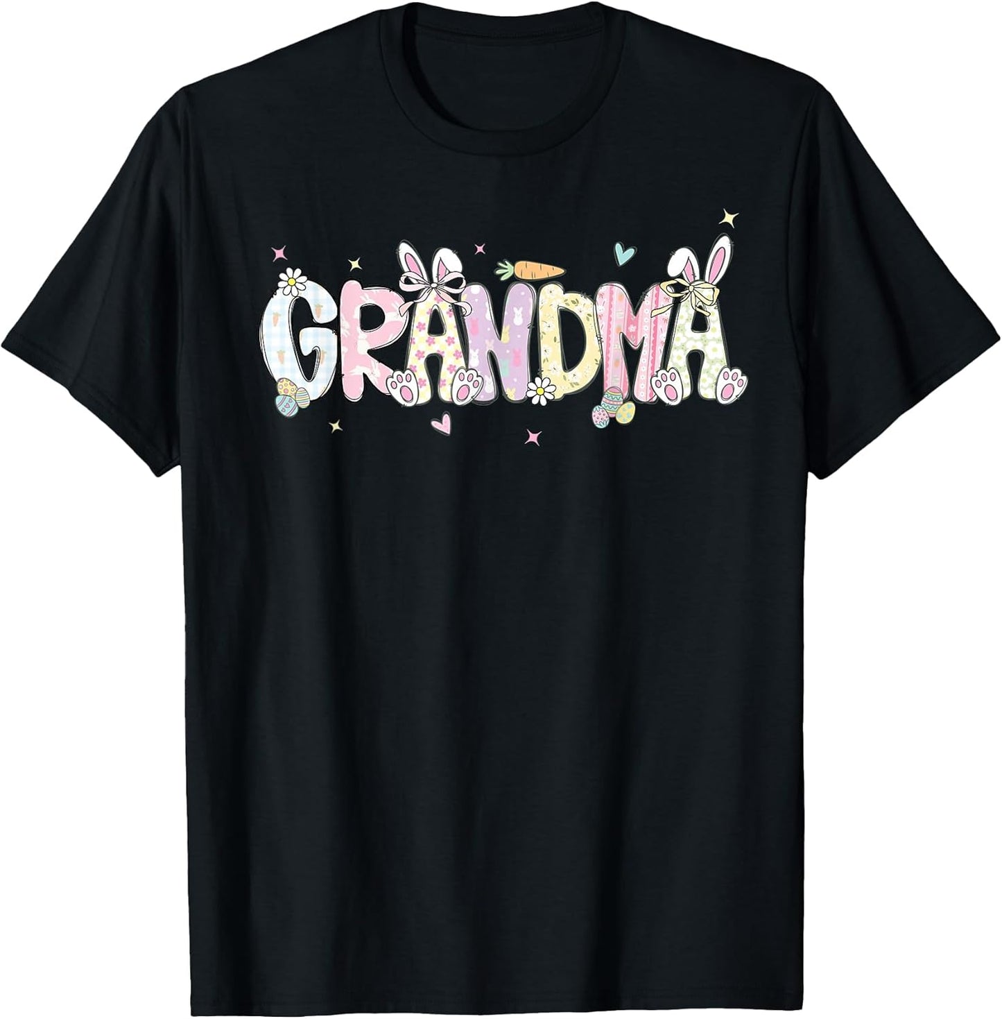Cute Easter Gramma Bunny Pastel Patchwork Floral Family T-Shirt