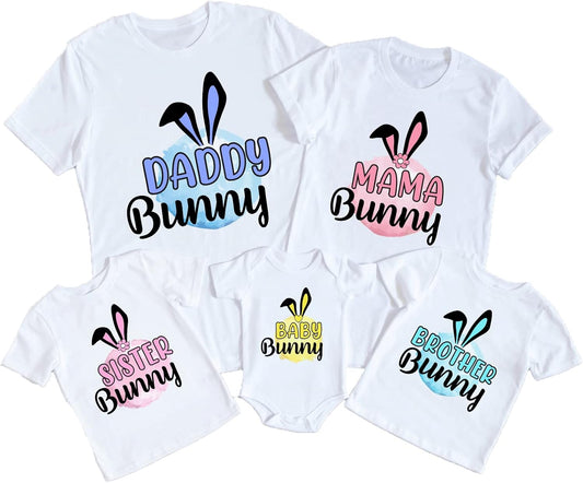 Easter Bunny Shirt, Mama Daddy Bunny Matching Family T-Shirt, Personalized Easter Toddler Baby Boy Girl Easter Day Outfit (Design 1)