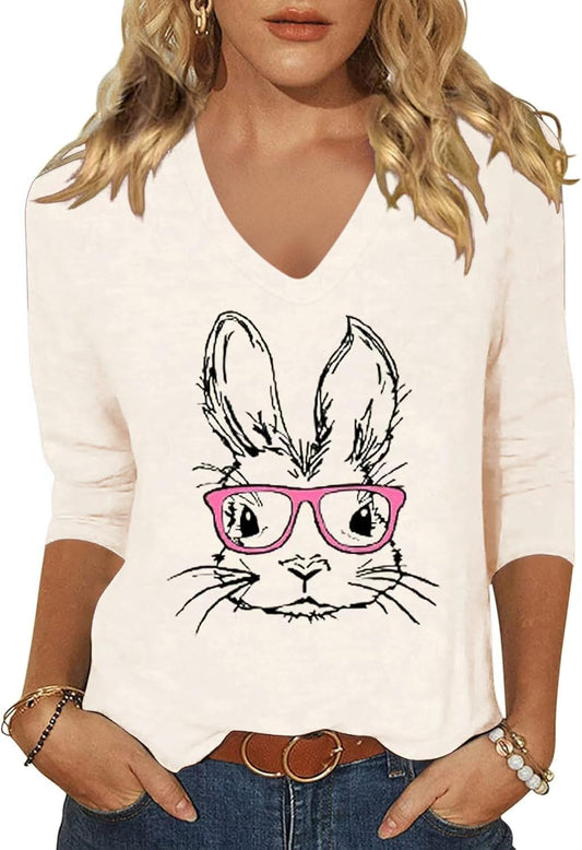 Womens 3/4 Sleeve V Neck Valentine T Shirts Love Heart Printed Graphic Tee Tops