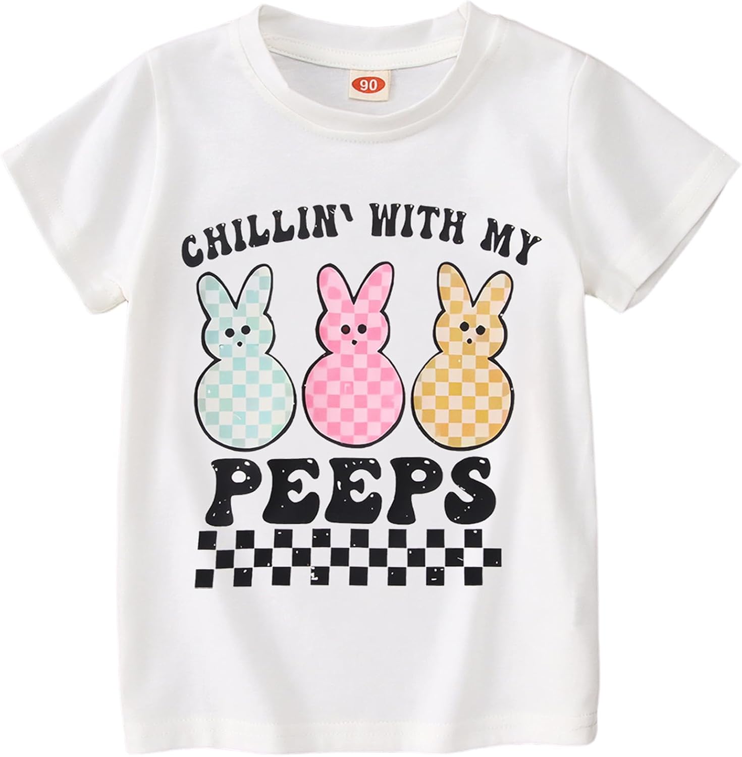 Toddler Boys Girls Easter Shirts Baby Bunny T-Shirt Kids Short Sleeve Tees Chillin’ with My Peeps Tops
