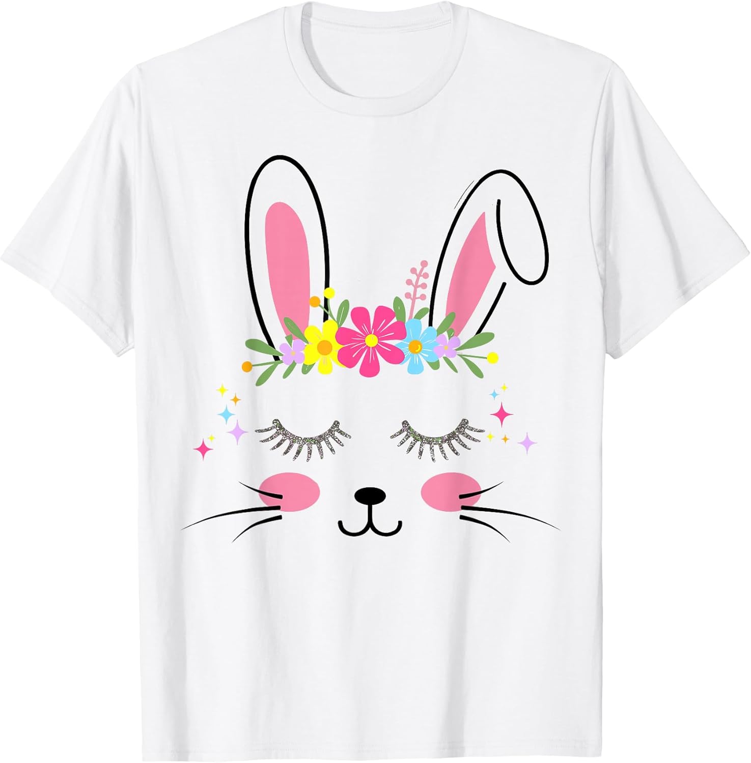 Cute bunny face flowers for easter girls women T-Shirt