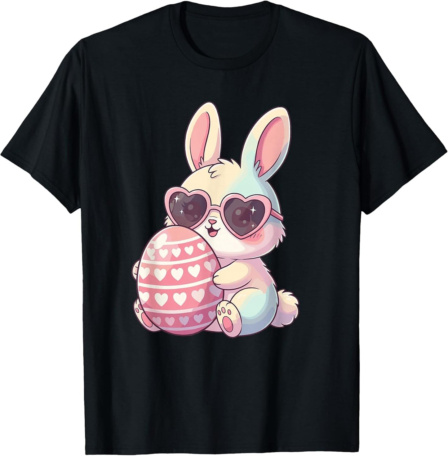 Cute Easter Bunny Holding Big Egg Heart Sunglasses Pastel T-Shirt