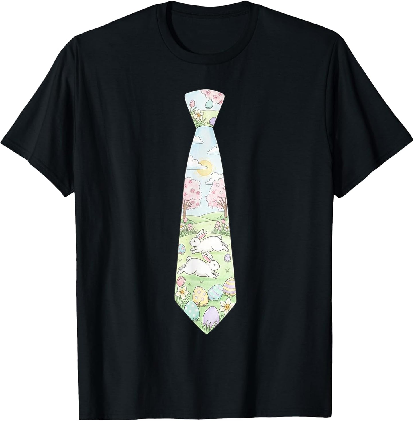 Easter Bunny Tie Painted Eggs Pastel Spring Cherry Blossom T-Shirt