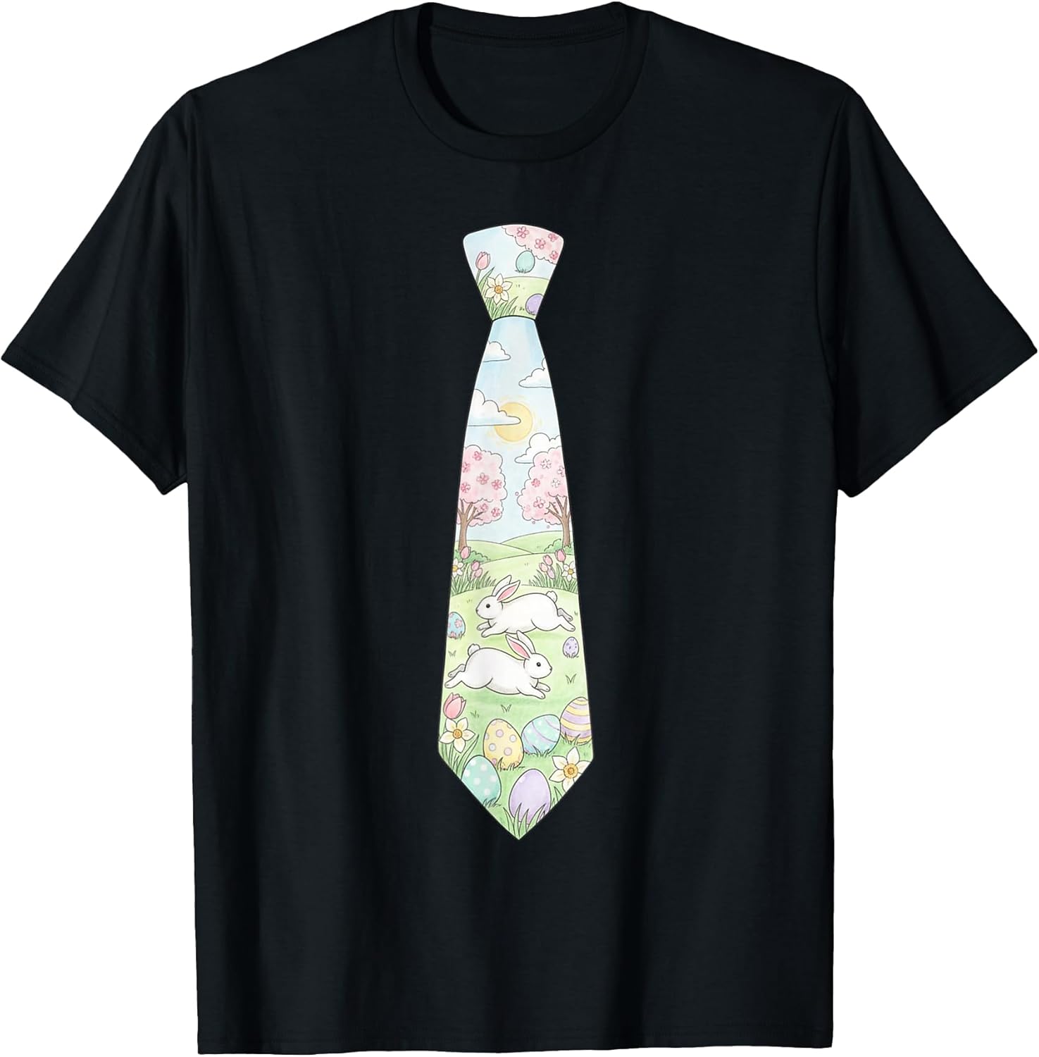 Easter Bunny Tie Painted Eggs Pastel Spring Cherry Blossom T-Shirt