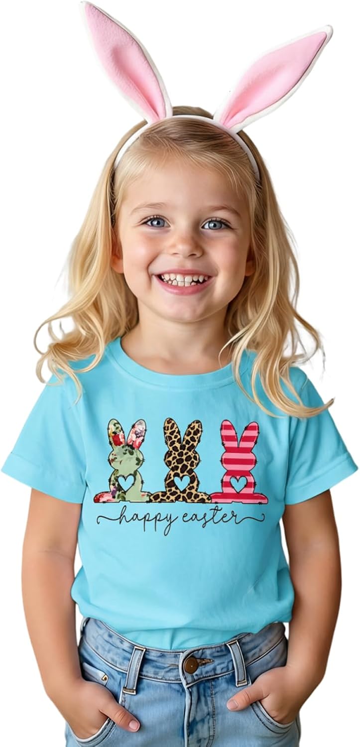 Toddler Boy Girl Easter Shirt Happy Easter Print T-Shirts Funny Rabbit Short Sleeve Summer Outfit Easter Gift Tops