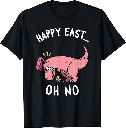 Funny Easter Happy East... Oh No Trex Pink Dinosaur Crying T-Shirt Small
