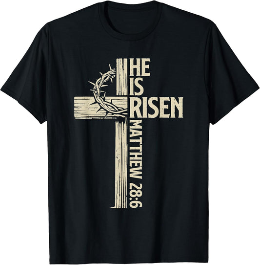 Easter Cross He is Risen Jesus Christian Religious Men Women T-Shirt