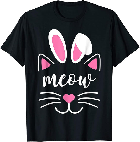 Cat Face Easter Day Bunny Ears Funny Cat Love tee Men Women T-Shirt