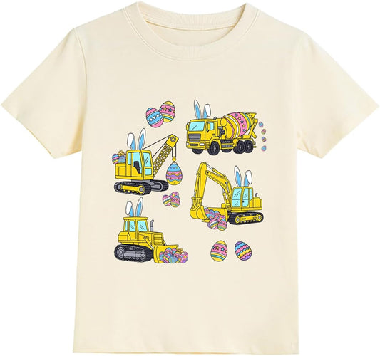 Boys Easter Shirt for Kids Monster Truck T-Shirt Toddler Eggs-cavator Tees Eggs Hunts Outfit Tractor Bunny Top Age 2-8