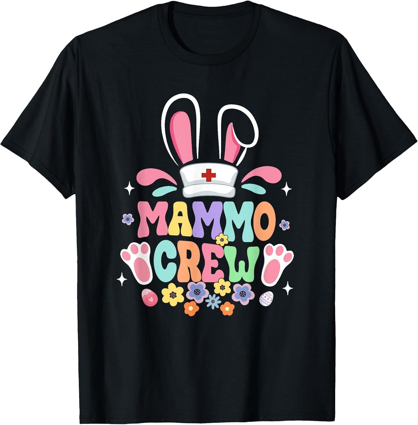 Retro Groovy Mammo Crew Mammo Tech Bunny Ear Flower Easter T-Shirt