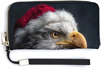 Bald Eagle Wearing Red Santa Hat PU Leather Clutch Long Bifold Wallet, Coin Purse Credit Pass Case, Durable Card-Holder Money Storage for Women Men