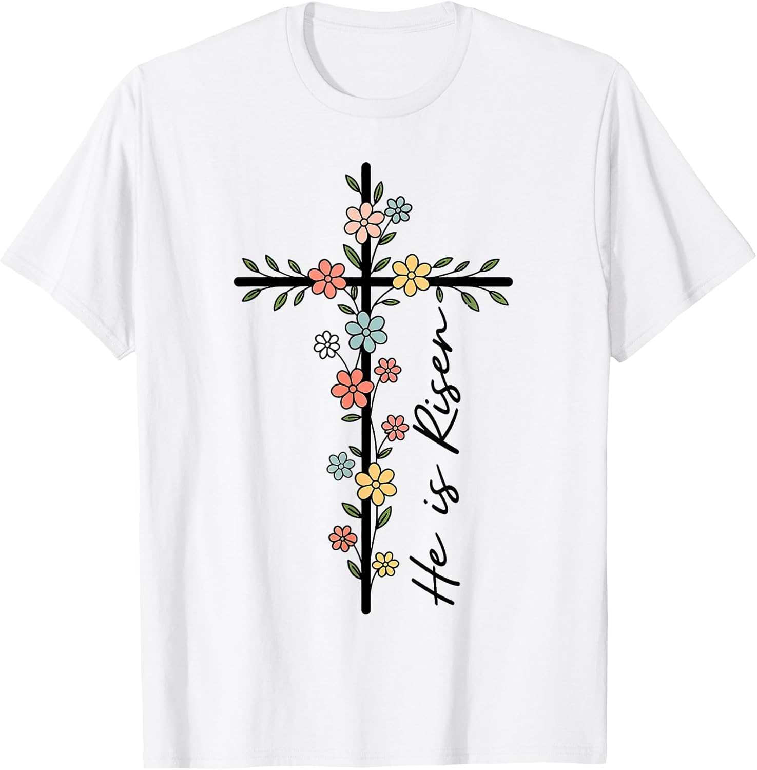 He is Risen Floral Cross Easter Christian T-Shirt