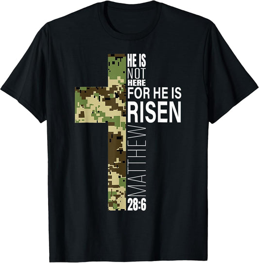 Cool He is Risen Christian Easter Bible Verse Religious Camo T-Shirt