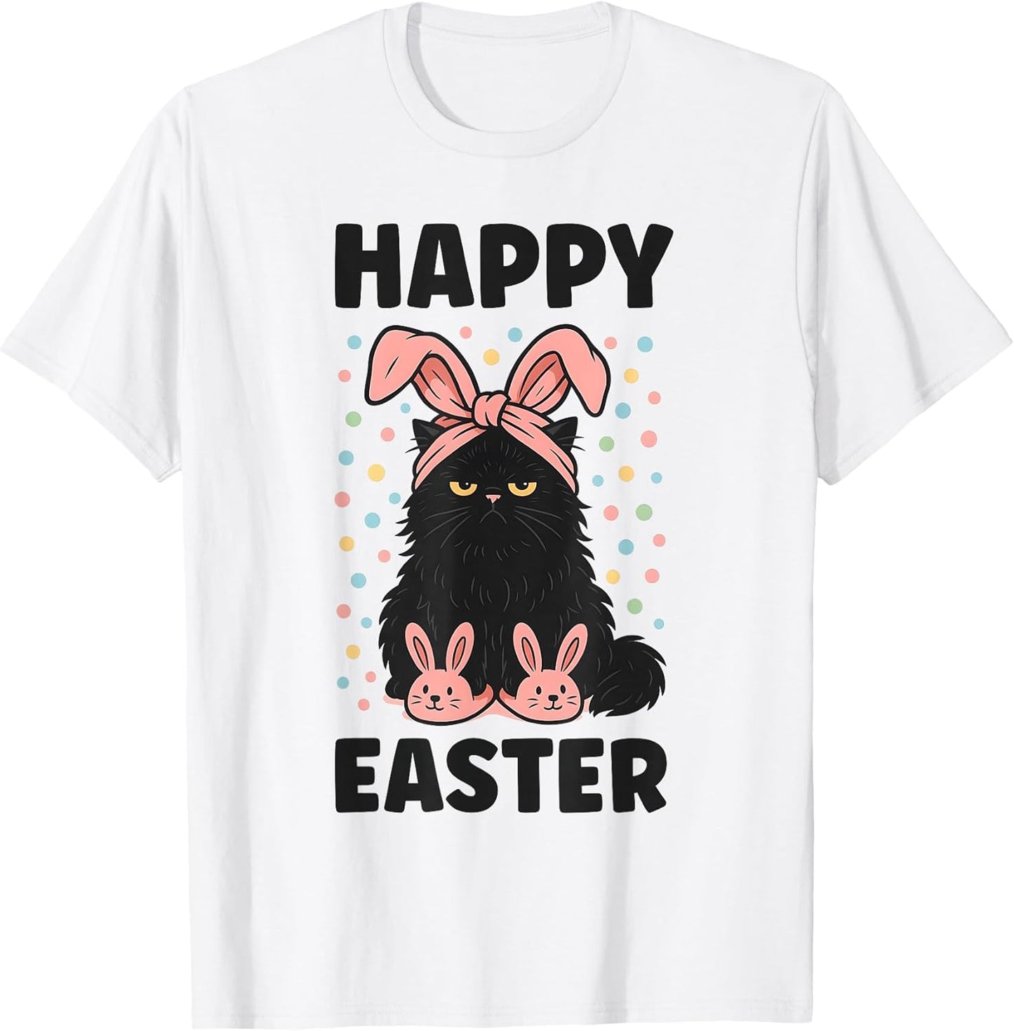 Happy Easter Funny Black Cat Bunny Ears T-Shirt