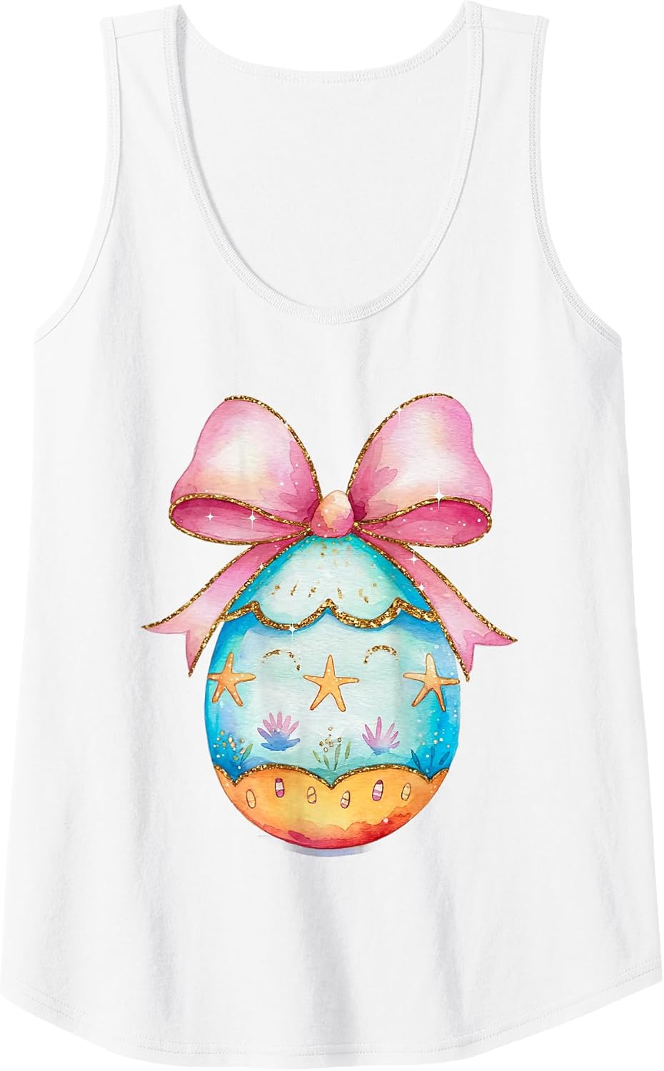 Womens Pastel Ocean Beach Theme Easter Egg Bow Floral Spring Art Tank Top