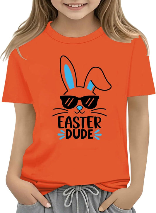 Teen Girls Easter T Shirts Cute Dinosaur Egg Short Sleeve Shirts Tops Kids Loose Fit Graphic T-Shirts Basic Clothes