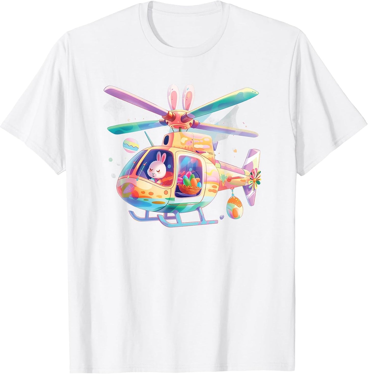 Happy Easter Day,Themed Helicopter Designed In Pastel Colors T-Shirt