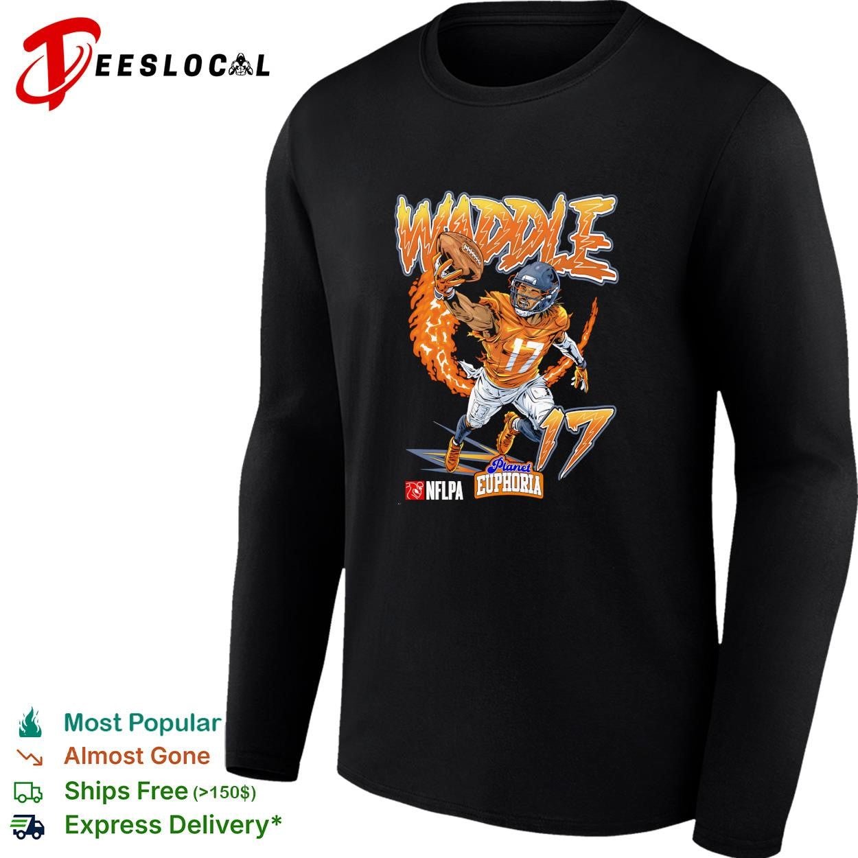 Jaylen Waddle Miami Dolphins number 17 NFLPA Planet Euphoria flame graphic shirt
