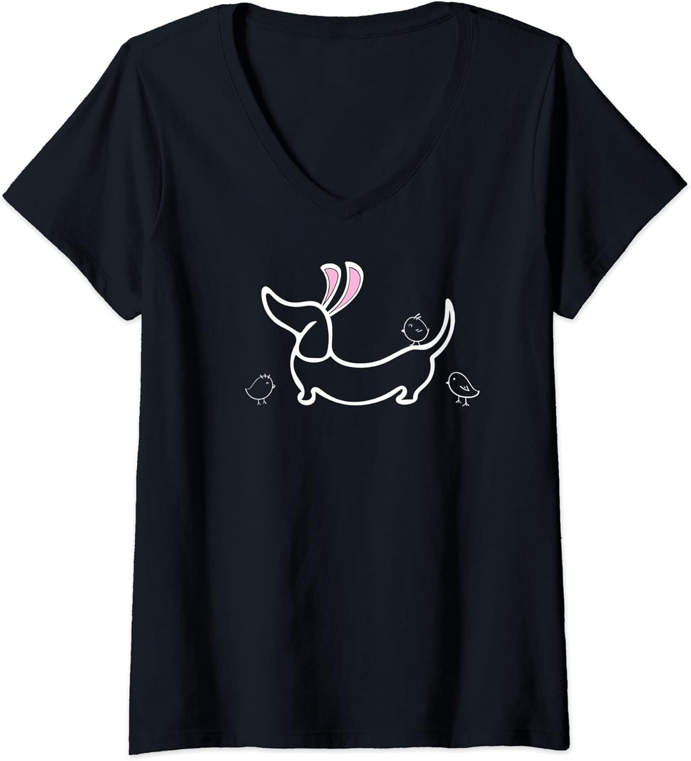 Womens Easter Bunny Ears and Chicks Dachshund V-Neck T-Shirt