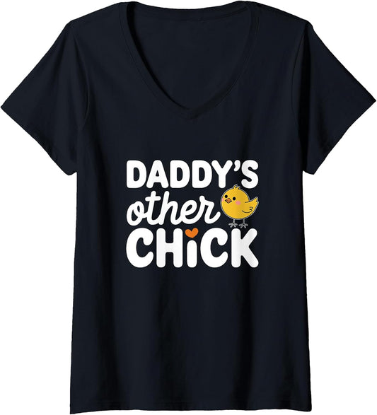 Women's Daddy's Other Chick Funny Easter Baby Outfit for Girls V-Neck T-Shirt