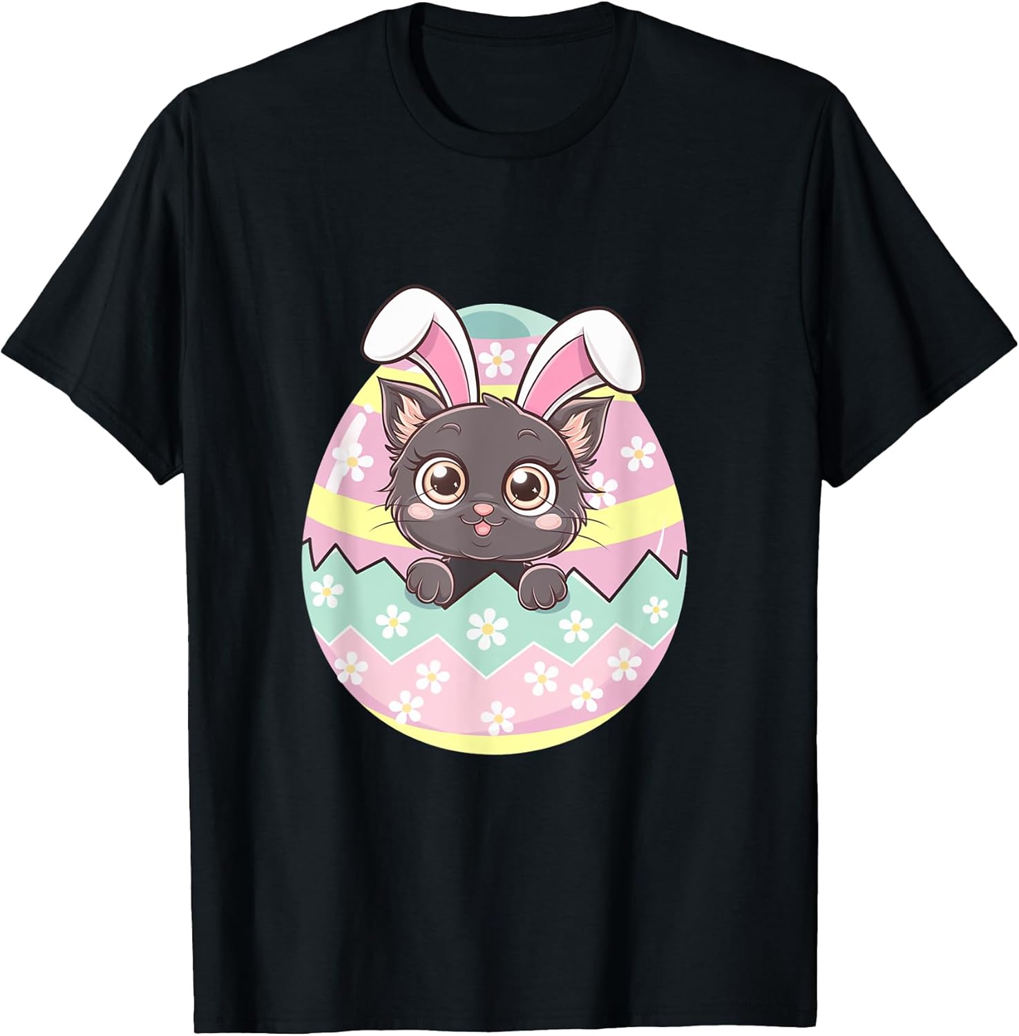 Fluffy Cat Bunny Ears Whiskers and Easter Fun Art T-Shirt for Men Women Kids