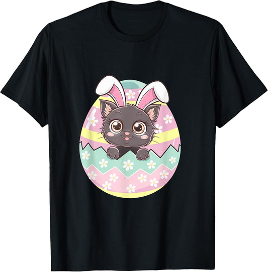 Fluffy Cat Bunny Ears Whiskers and Easter Fun Art T-Shirt for Men Women Kids