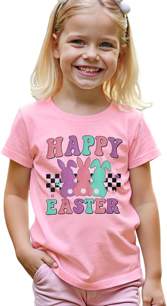 Easter Shirt for Baby Girl Toddler Cute Happy Easter Bunny Graphic T-Shirt Kids Rabbit Short Sleeve Tee Tops
