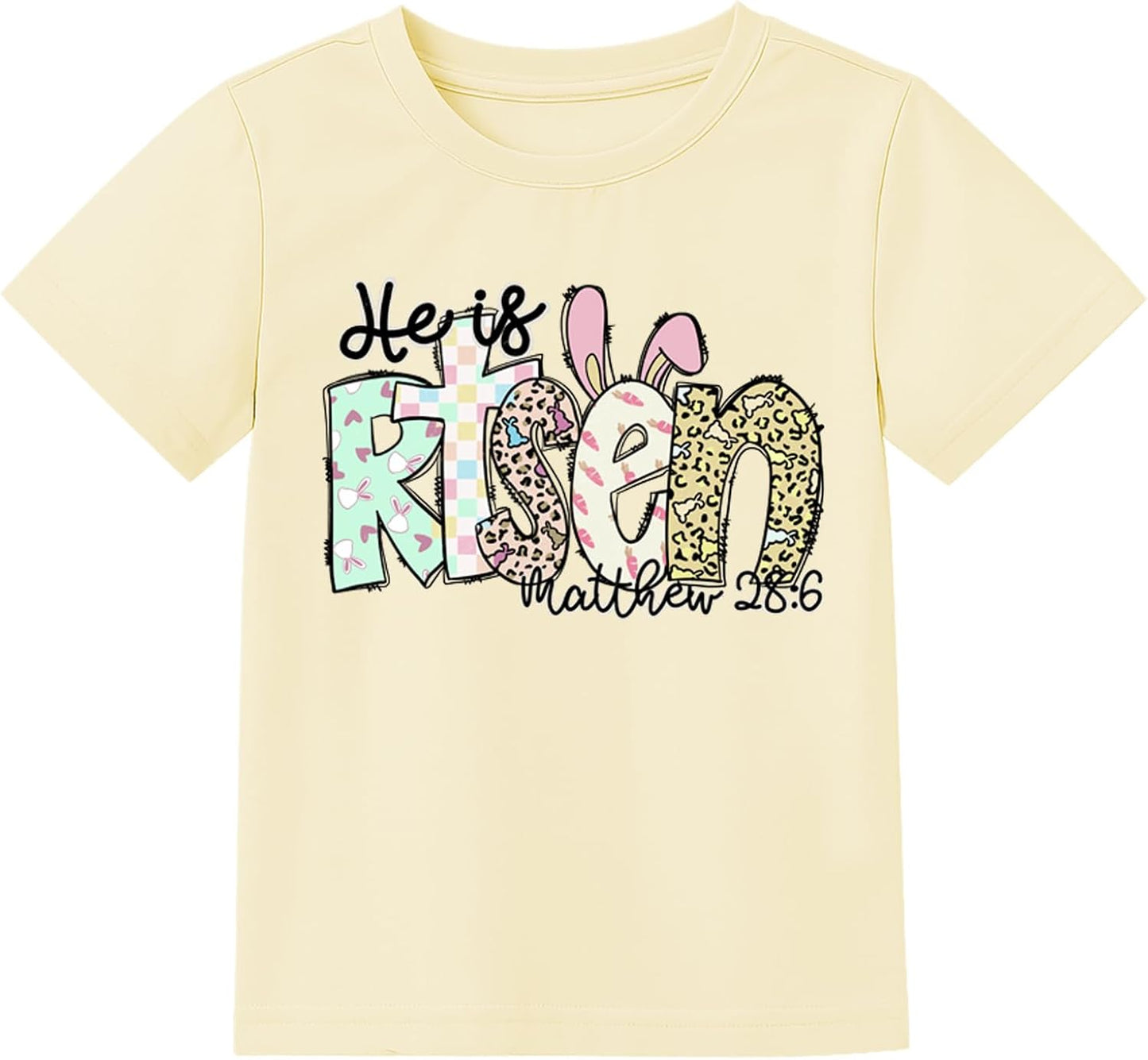 Kids Easter Shirt Boys Girls He is Risen Bunny Toddler Funny Easter Outfit Tee Tops 2-7T