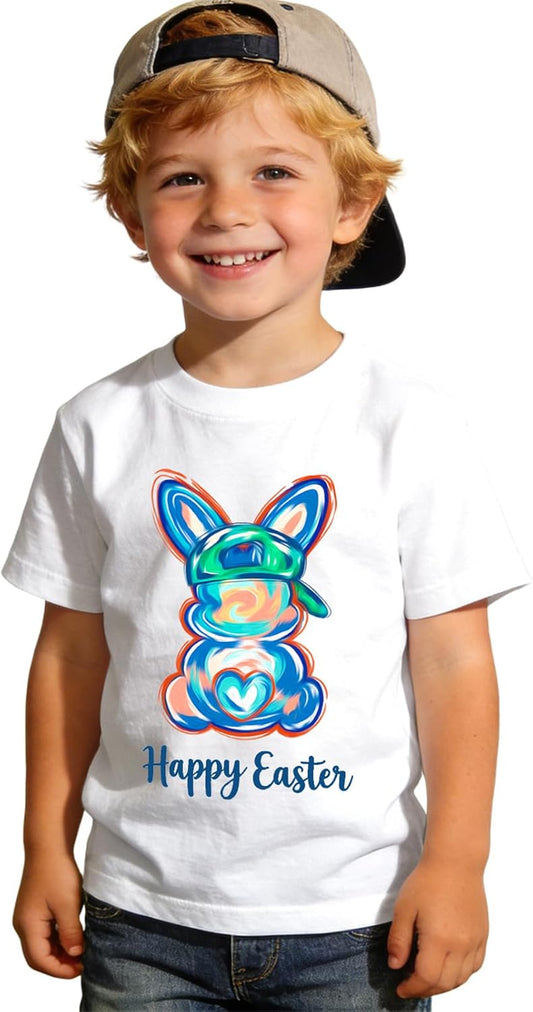 Easter Shirts for Toddler Boys Brushstroke Bunny Graphic T-Shirt Baby Happy Easter Tees Outfits Short Sleeve Tops