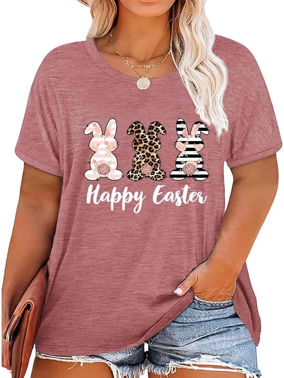 Plus Size Happy Easter Graphic Spring Shirt Cute Letter Printed Blouse Tees Women Casual Short Sleeve Tops