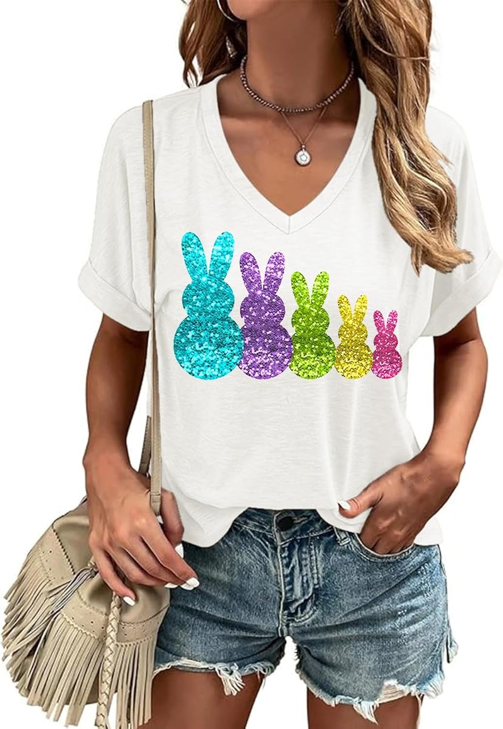 Casual V-Neck Graphic Tees for Women Summer Cute Short Sleeve Holiday Family Match T-Shirt Tops…