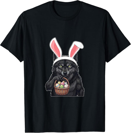 Wolf Bunny Ears Easter Eggs Basket Cute Easter T-Shirt