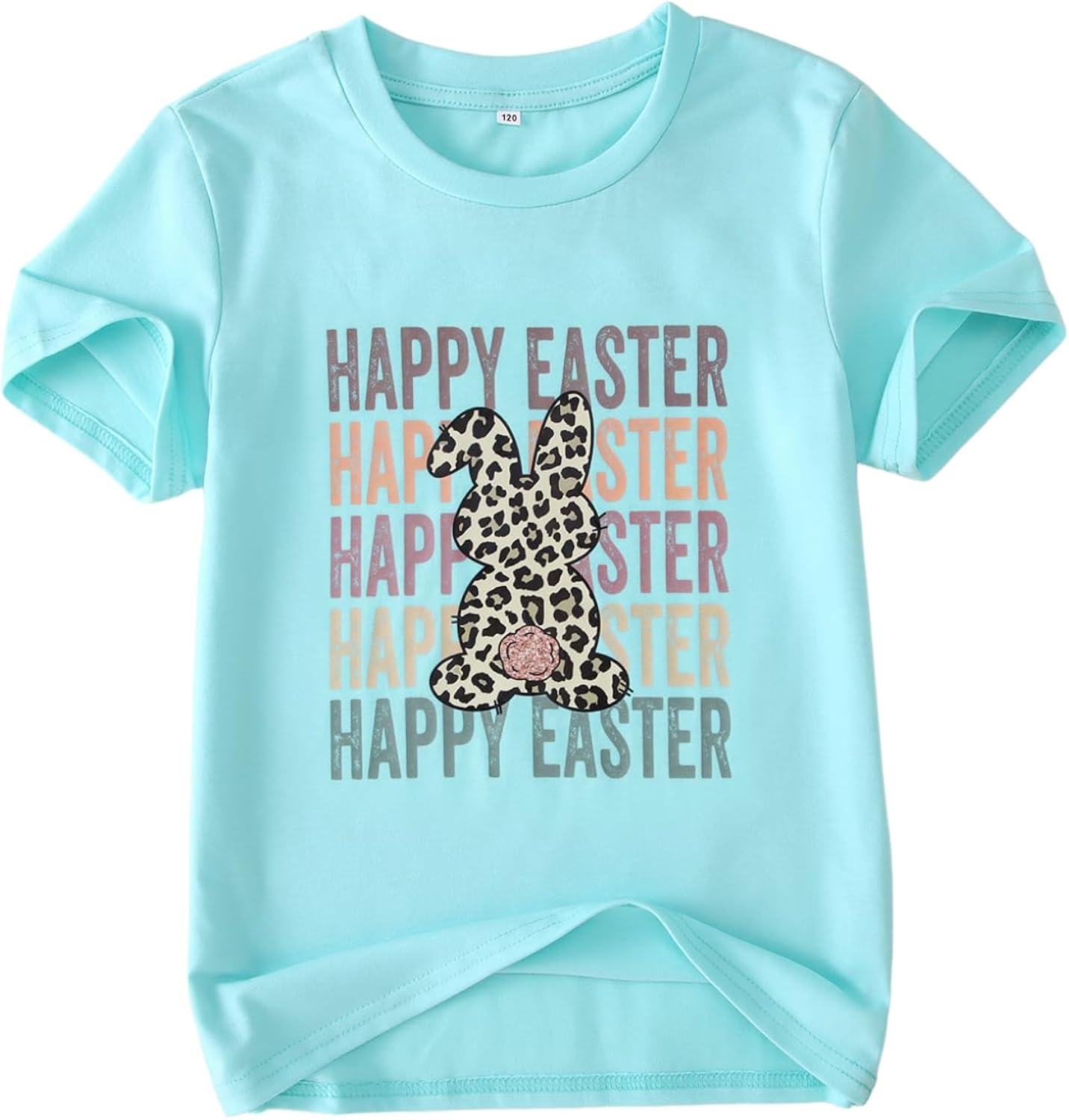Kid Girls Easter Shirts Happy Easter T-Shirt Funny Leopard Bunny Outfit Short Sleeve Tees Tops Holiday Clothes 7-12Y