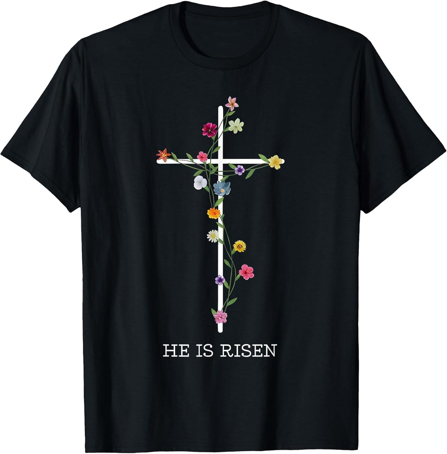 He is Risen Wildflower Happy Easter Jesus Christian Cross T-Shirt