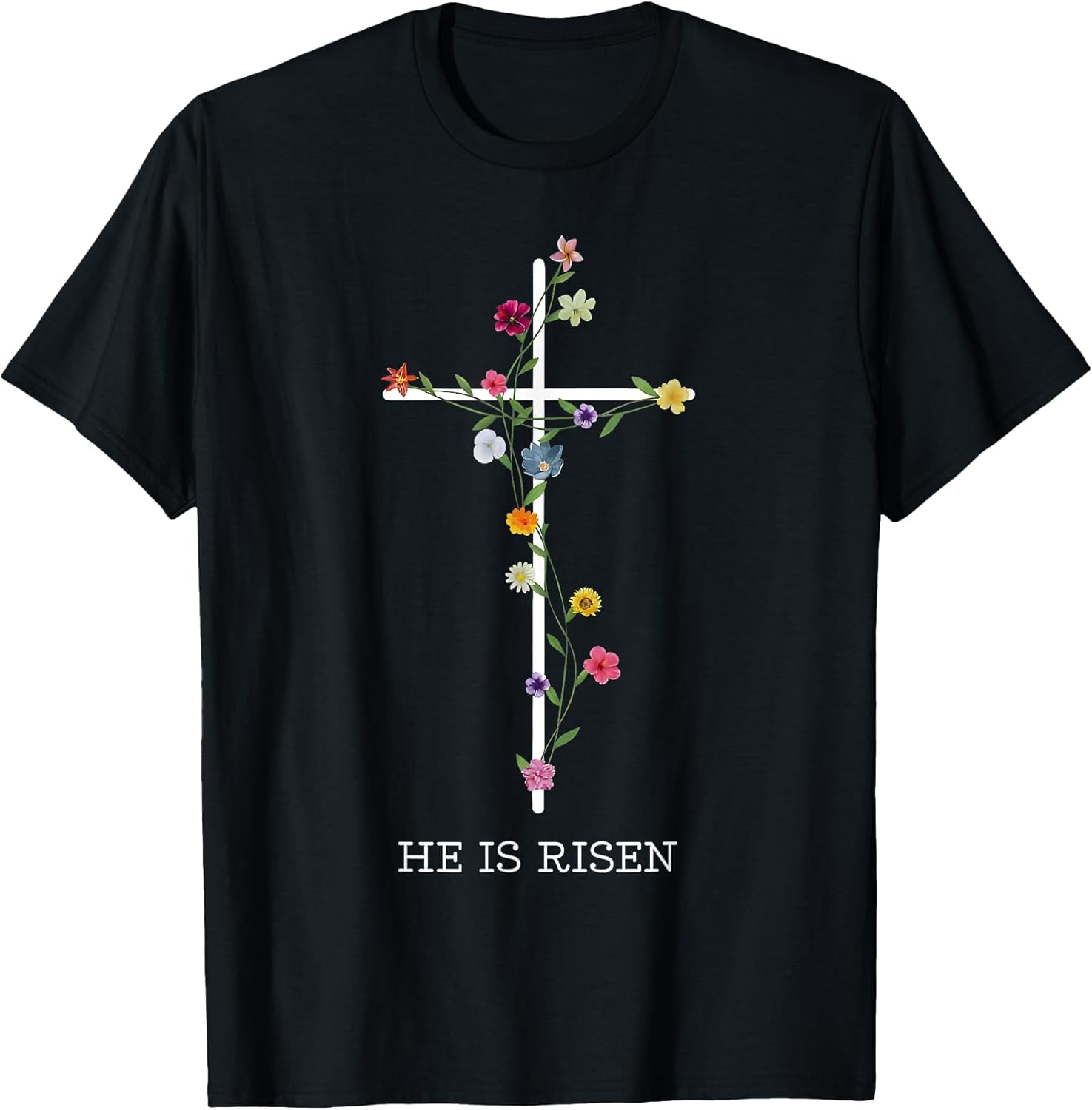 He is Risen Wildflower Happy Easter Jesus Christian Cross T-Shirt