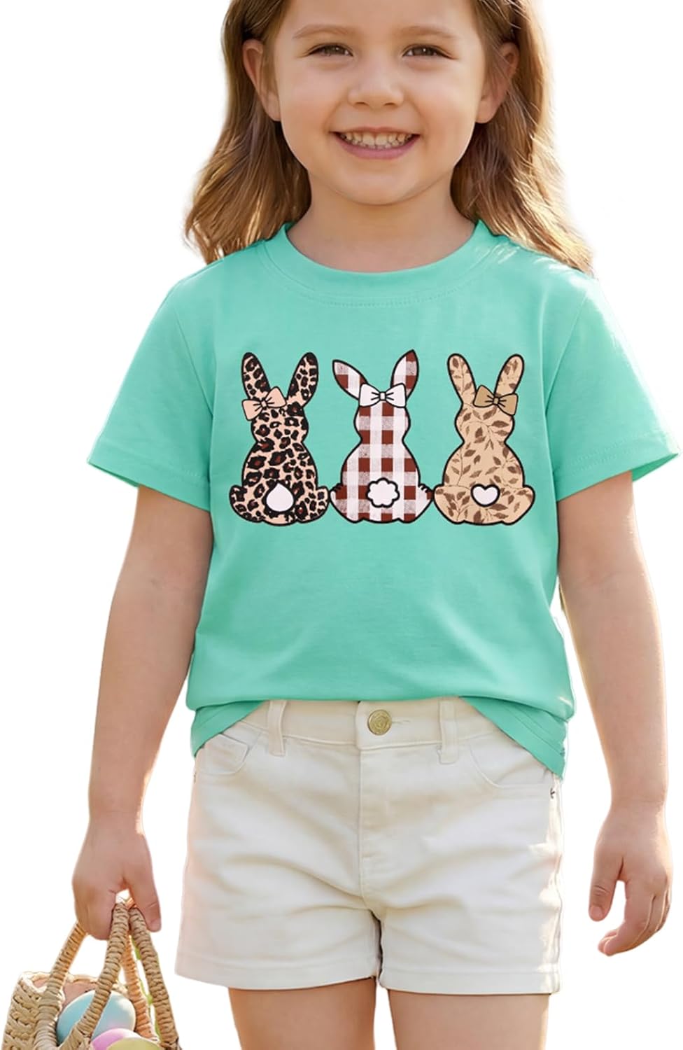 Toddler Kid Girl Easter Shirt Cute Leopard Floral Bunny Graphic T-Shirt Short Sleeve Funny Rabbit Tee Tops