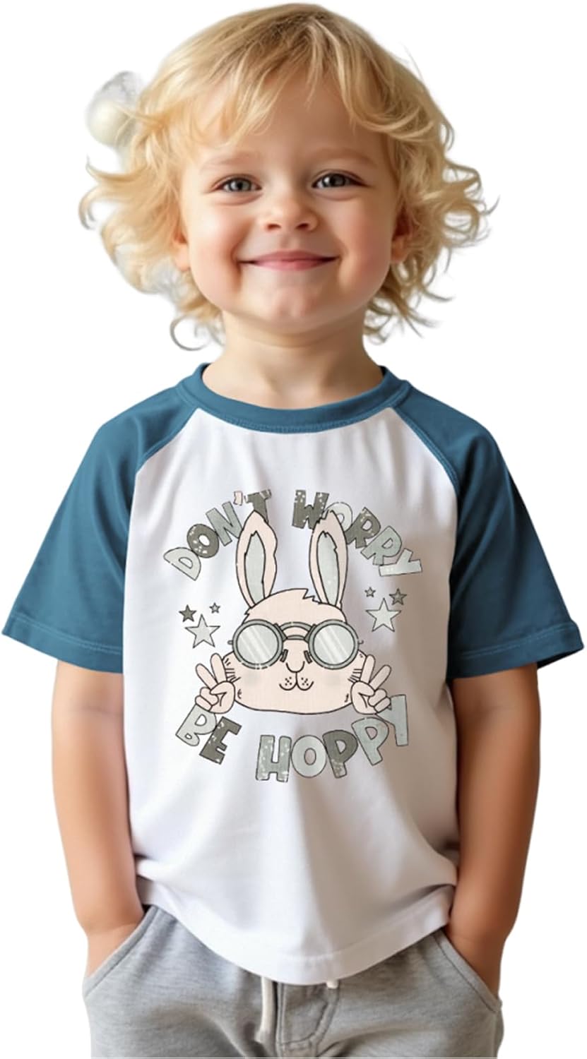 Toddler Boy Easter T-Shirt Hip Hop Bunny Shirt Raglan Short Sleeve Kids Funny Rabbit Graphic Tees Tops