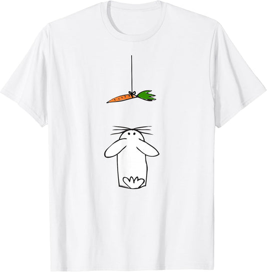 Cute and Funny Rabbit Looking Up at Carrot Kids Easter T-Shirt Small