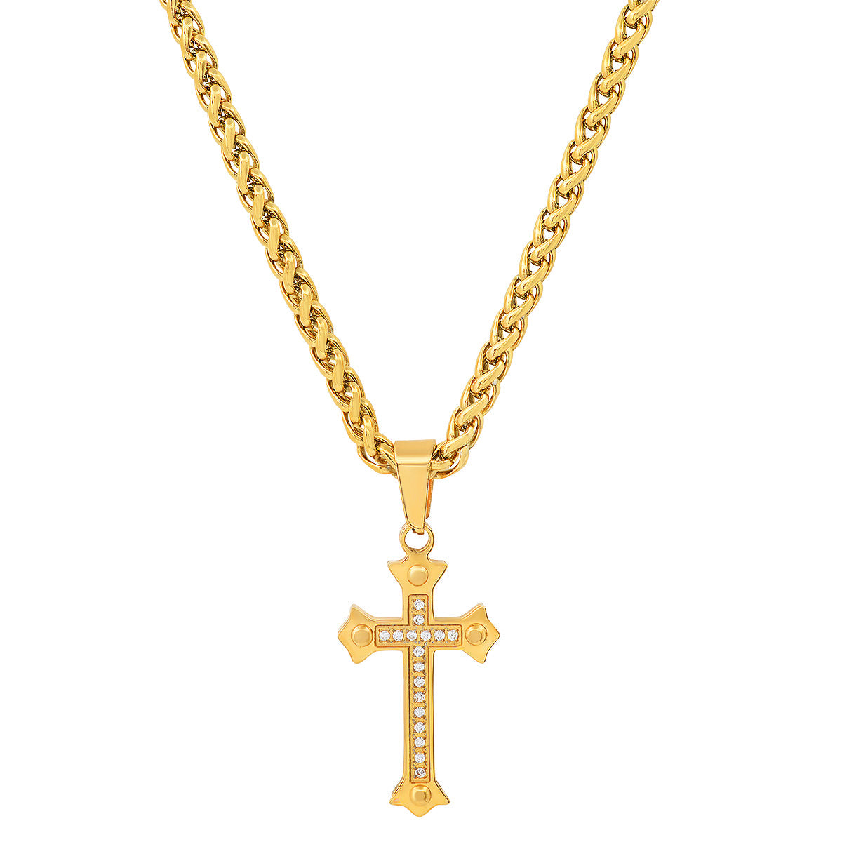 18K Gold Plated Stainless Steel And Simulated Diamonds Cross Pendant