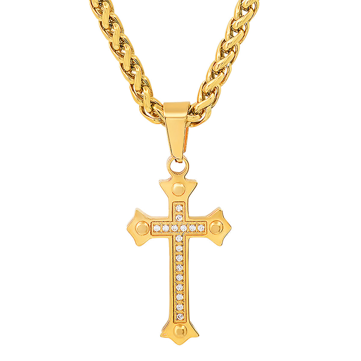 18K Gold Plated Stainless Steel And Simulated Diamonds Cross Pendant