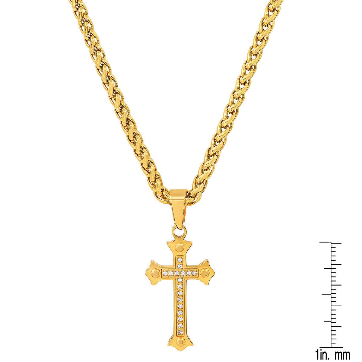 18K Gold Plated Stainless Steel And Simulated Diamonds Cross Pendant