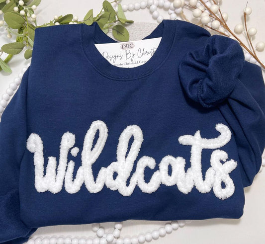 Wildcats Spirit Sweatshirt with 3D Yarn Embroidery, Custom Team Mascot Top