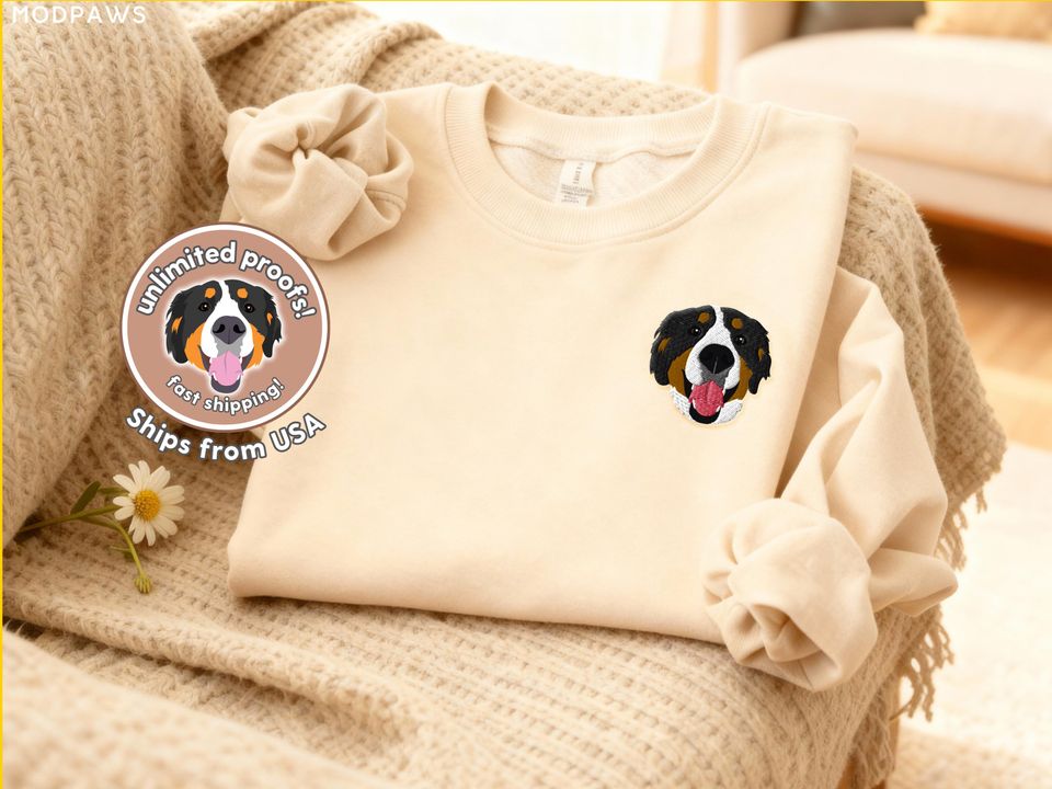 Custom Pet Portrait Embroidered Sweater  Personalized Dog and Cat Embroidery Pullover Crewneck Sweatshirt