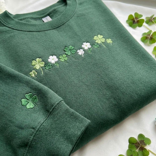 Embroidered Mini Shamrocks Sweatshirt, St Patrick's Day Irish Sweatshirt, Floral Shamrock Meadow Shirt, Irish Gift
