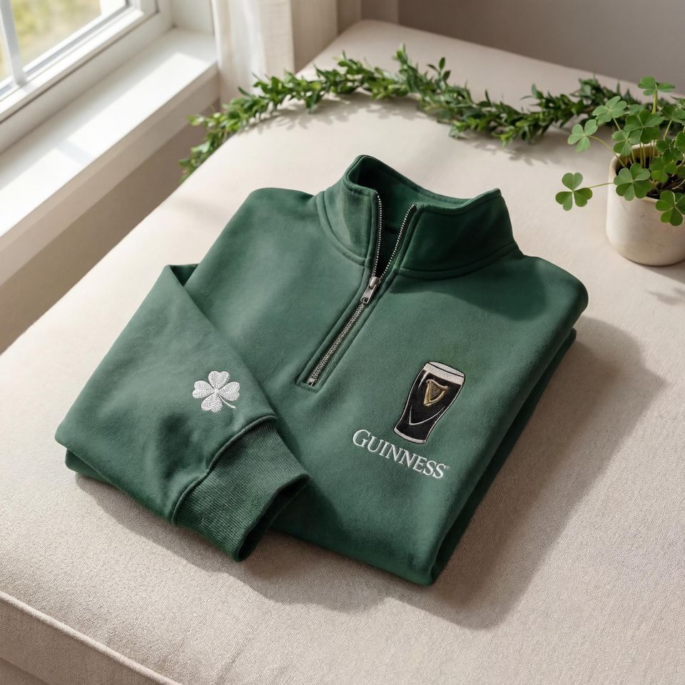 Embroidered Vitamin G Irish Beer Quarter Zip, St. Patricks Day Guinness-Inspired Pullover, Funny Drinking Gift