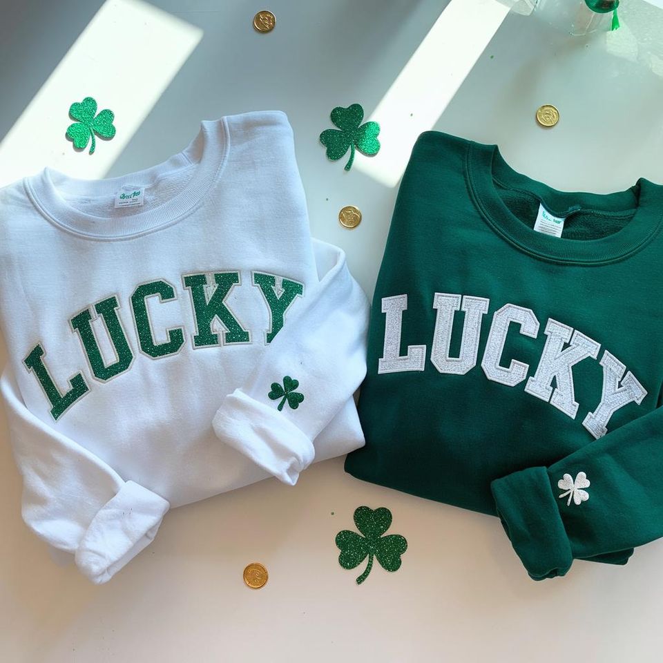 Embroidered Glitter Lucky Sweatshirt, St. Patrick's Day Crewneck